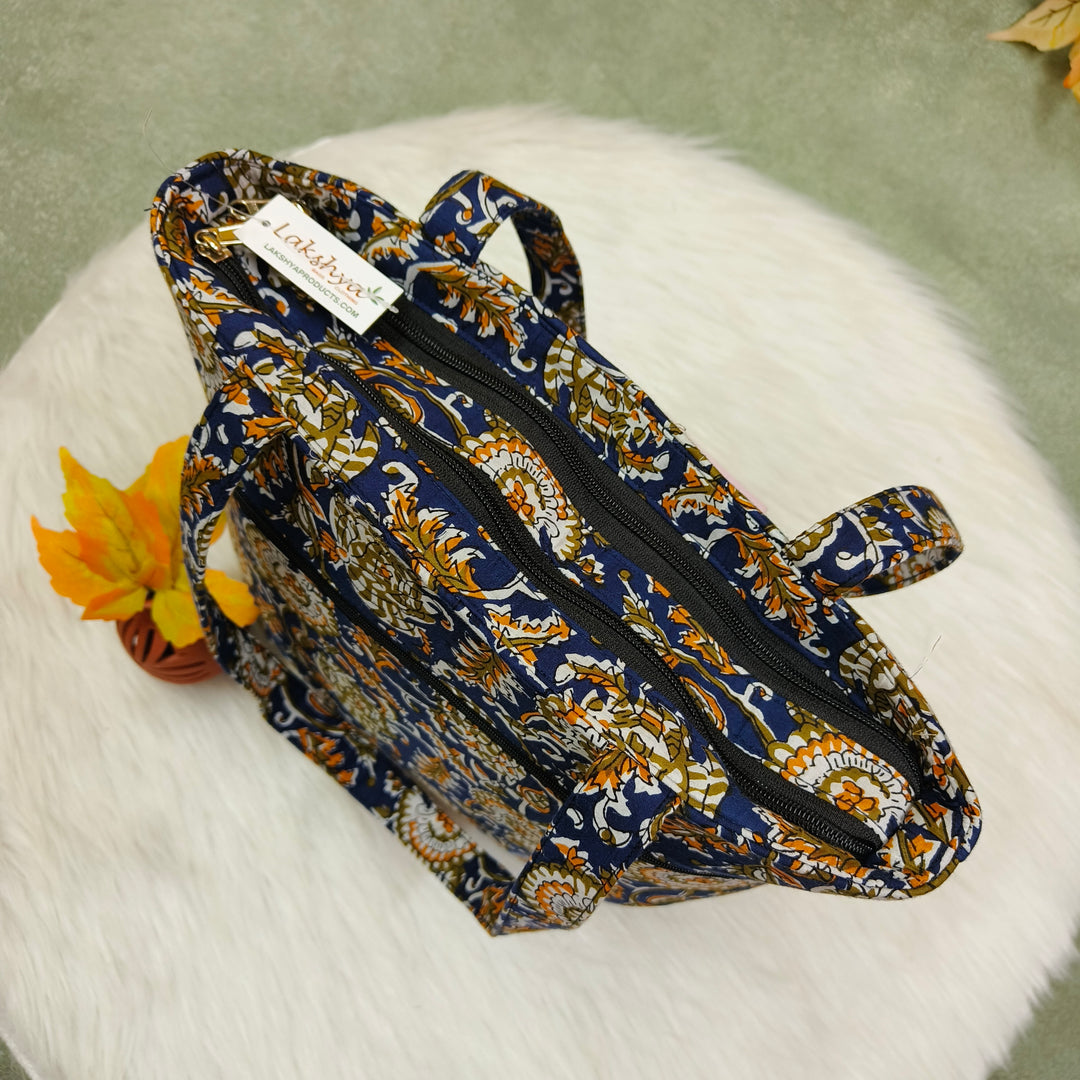 9Am to 5Pm tote blue with yellow flower print