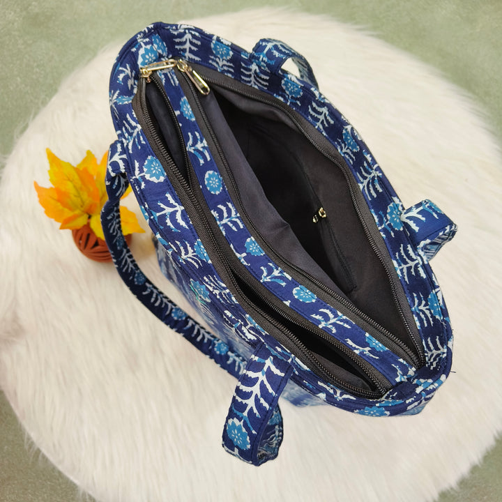 9Am to 5Pm tote blue with floral print