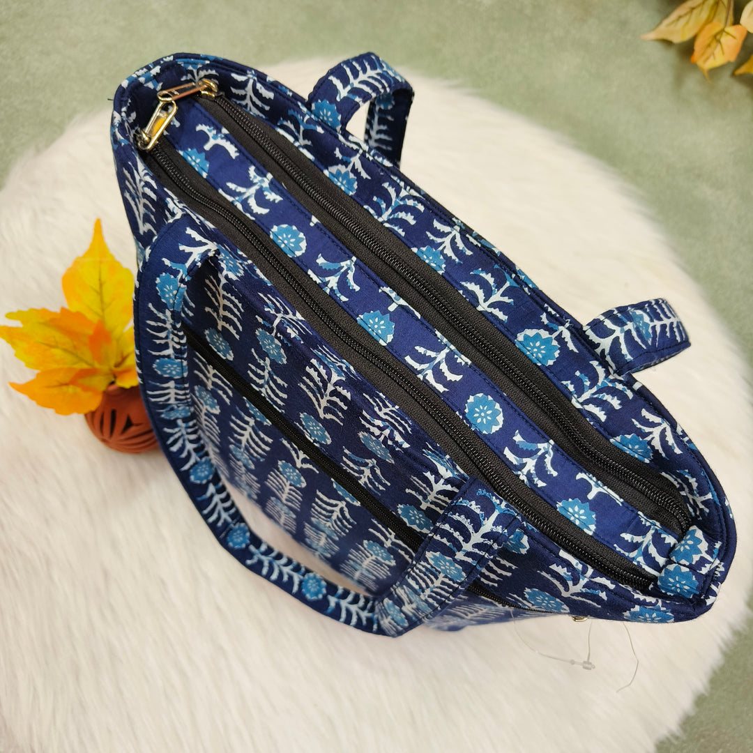 9Am to 5Pm tote blue with floral print