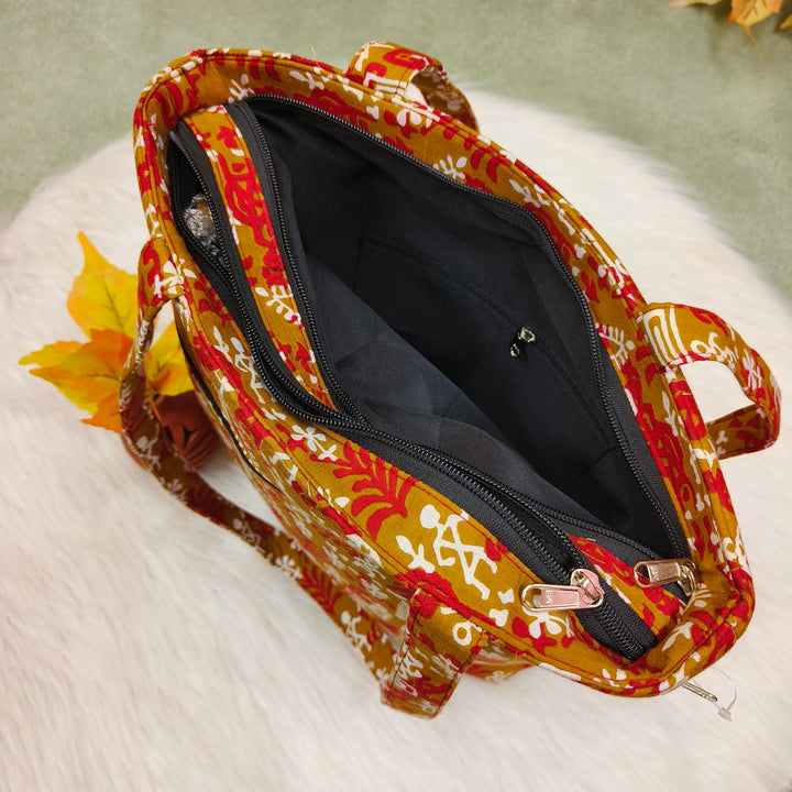 9Am to 5Pm tote yellow with warli print