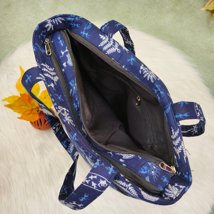 9Am to 5Pm tote blue with flower print