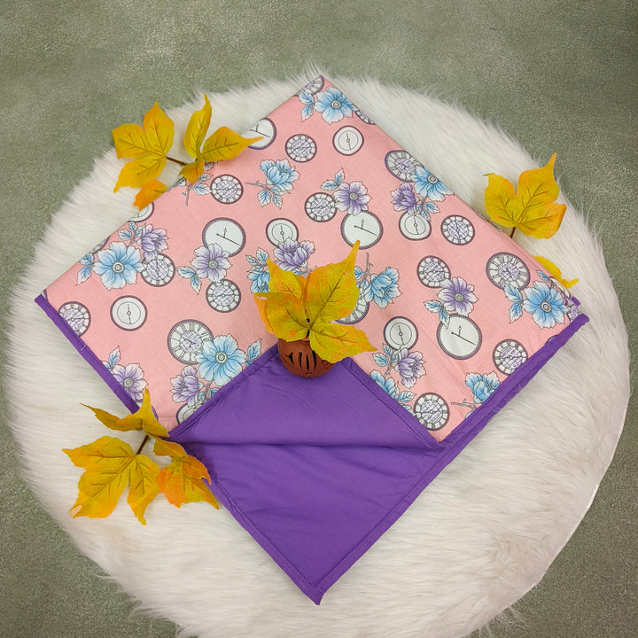 Baby Comforters peach with violet watch print