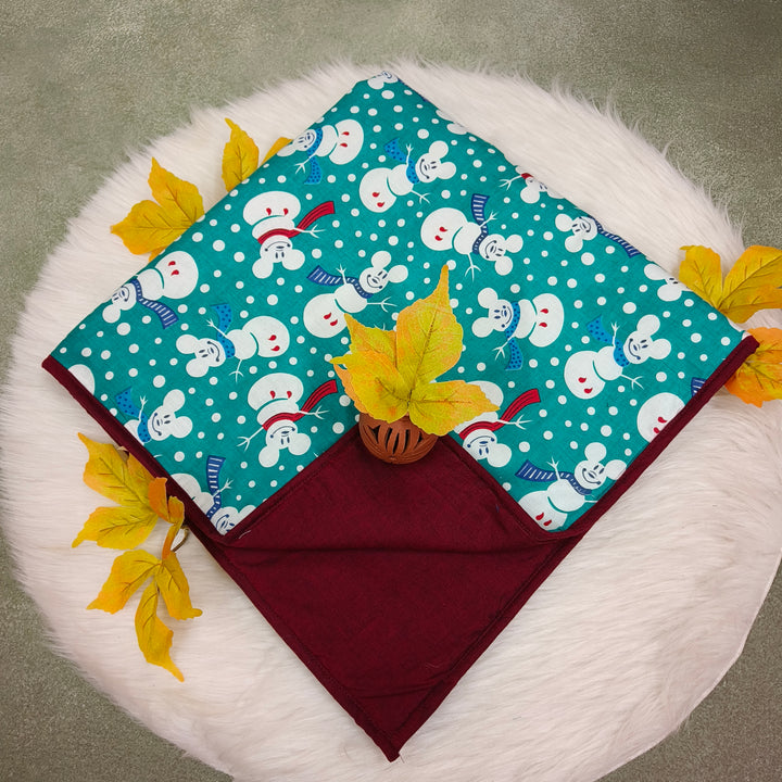 Baby Comforters blue with maroon snow man design