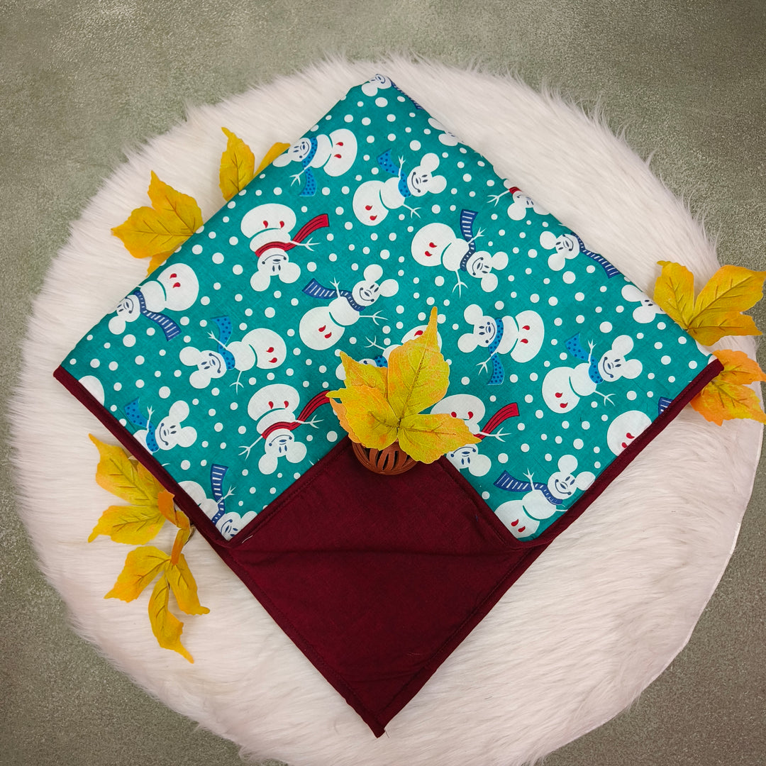 Baby Comforters blue with maroon snow man design