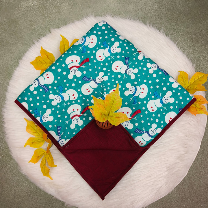 Baby Comforters blue with maroon snow man design