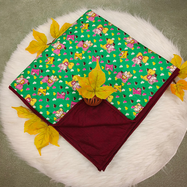 Baby Comforters green with maroon heart print