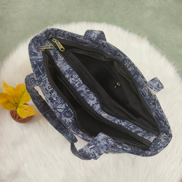 9Am to 5Pm tote Jean Blue print