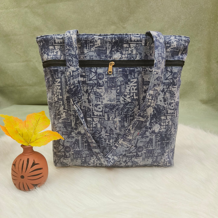 9Am to 5Pm tote Jean Blue print