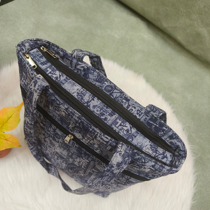 9Am to 5Pm tote Jean Blue print