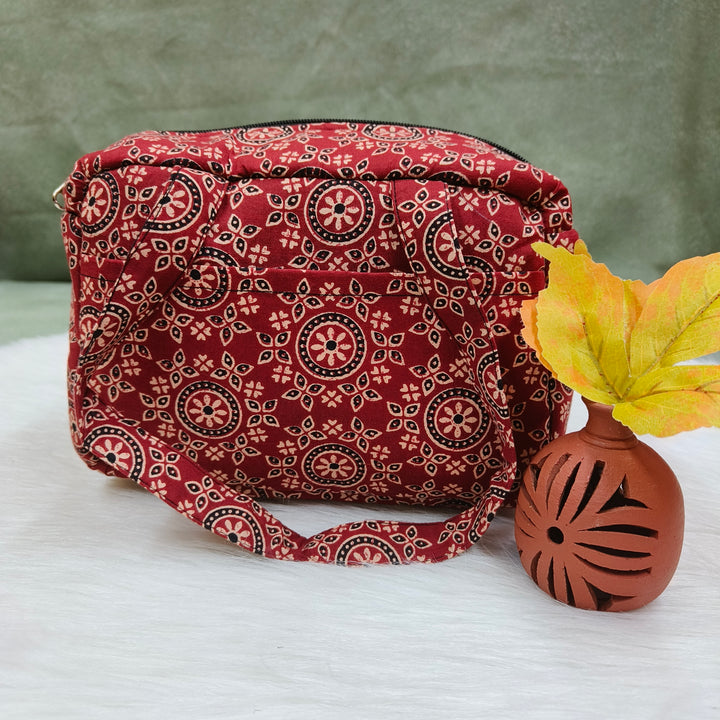 Water Proof Mini Lunch Bag Maroon with circle print
