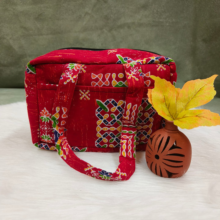 Water Proof Mini Lunch Bag Red with rangoli print