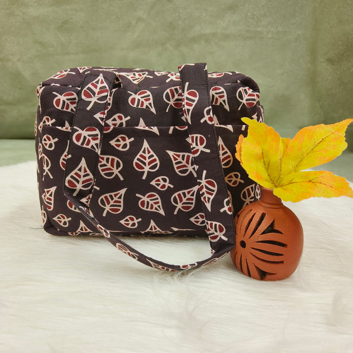 Water Proof Mini Lunch Bag Brown with leaf print