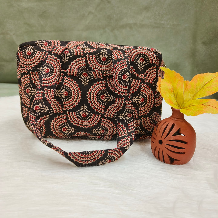 Water Proof Mini Lunch Bag Black with red flower print