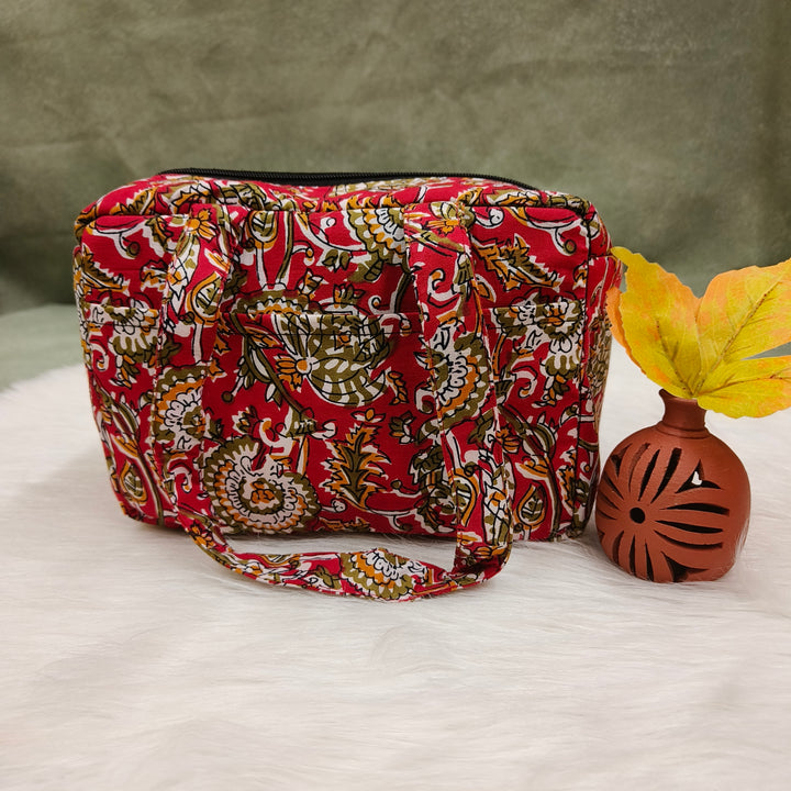 Water Proof Mini Lunch Bag Red with yellow flower print