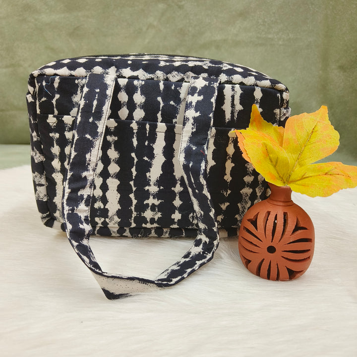 Water Proof Mini Lunch Bag Black with white strip print