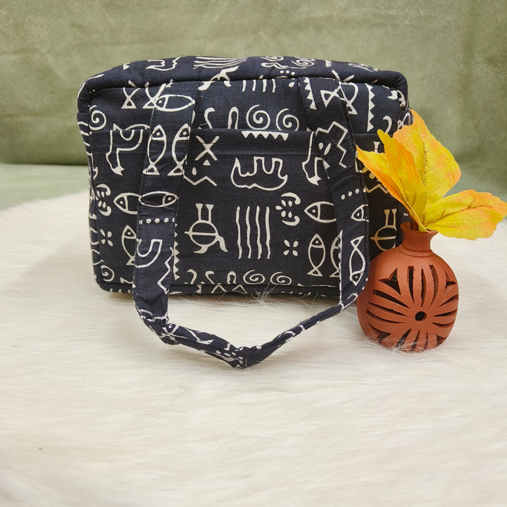 Water Proof Mini Lunch Bag Black with white fish print