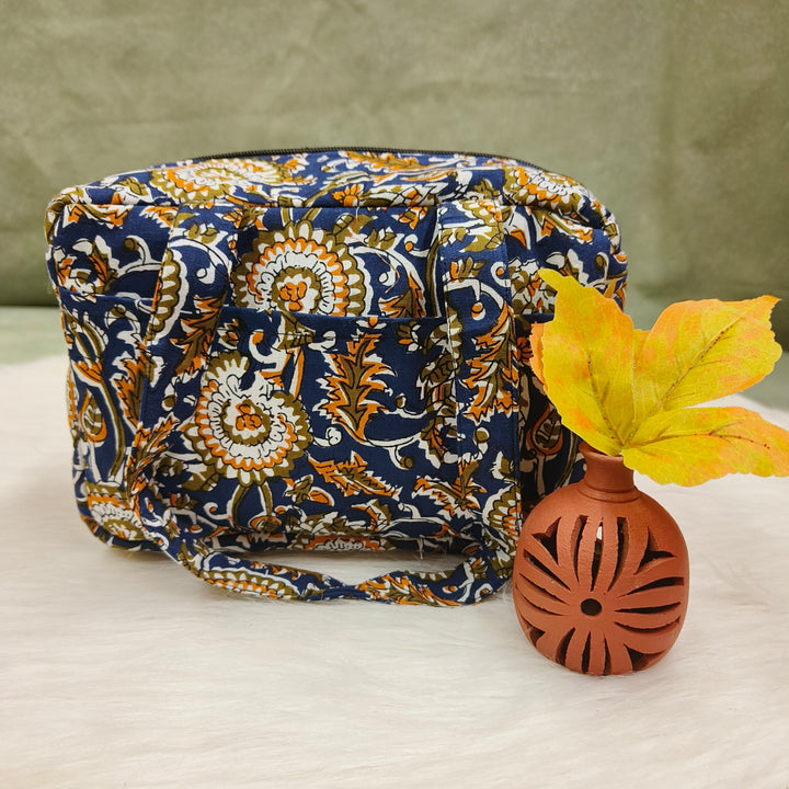 Water Proof Mini Lunch Bag Navy Blue with floral print