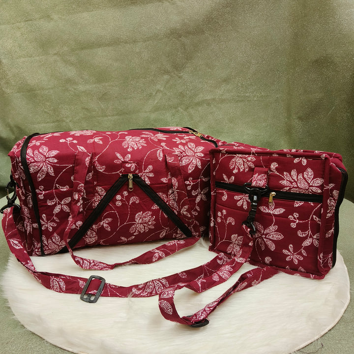 Expandable Travel Bag red with white flower print