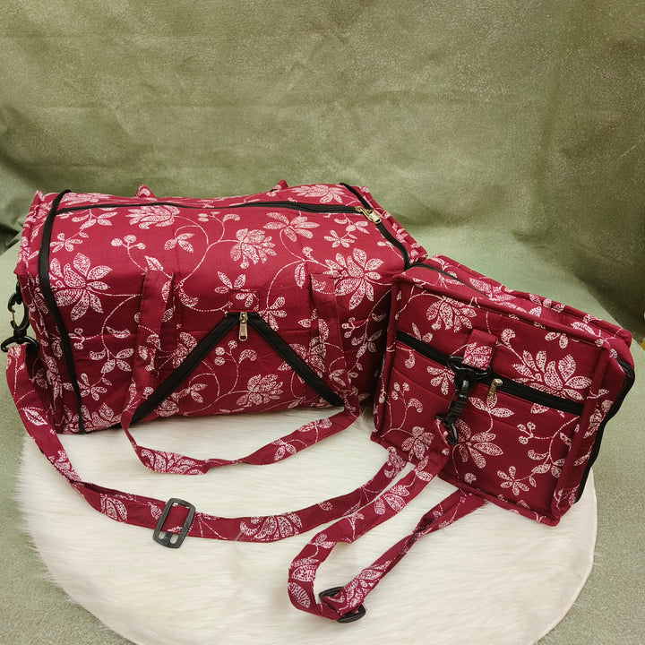 Expandable Travel Bag red with white flower print