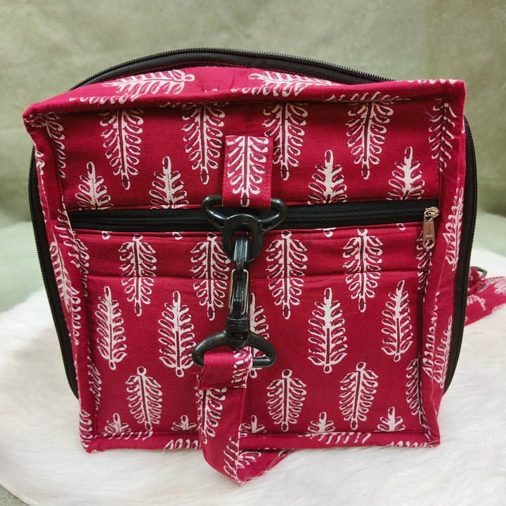 Expandable Travel Bag red with white leaf print