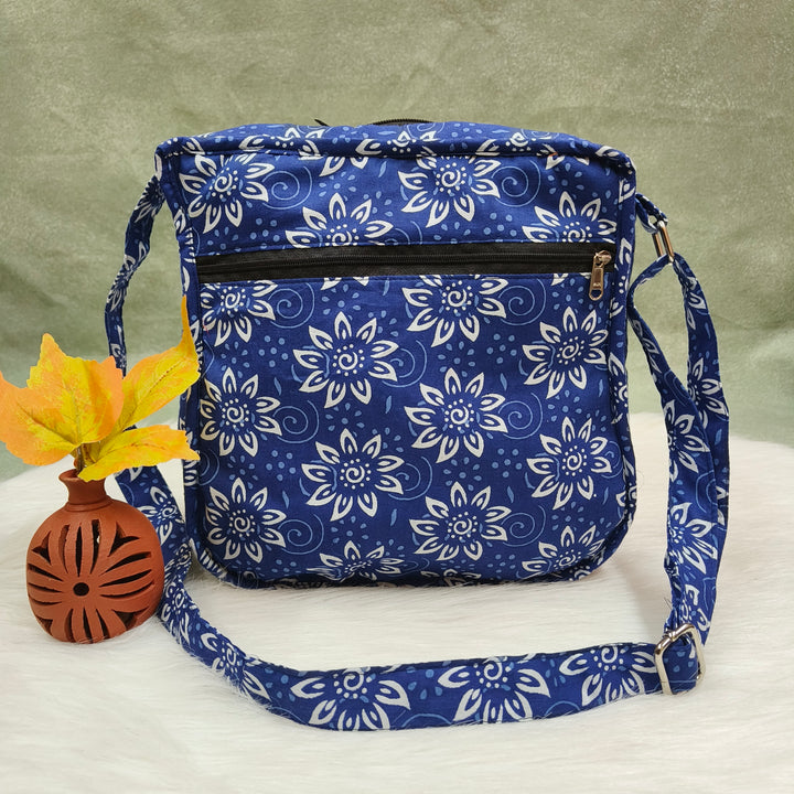 Xtra Sling bag Blue With Flower Print
