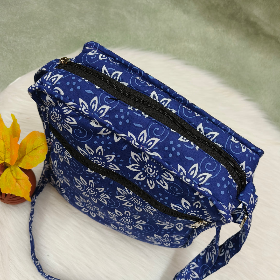 Xtra Sling bag Blue With Flower Print