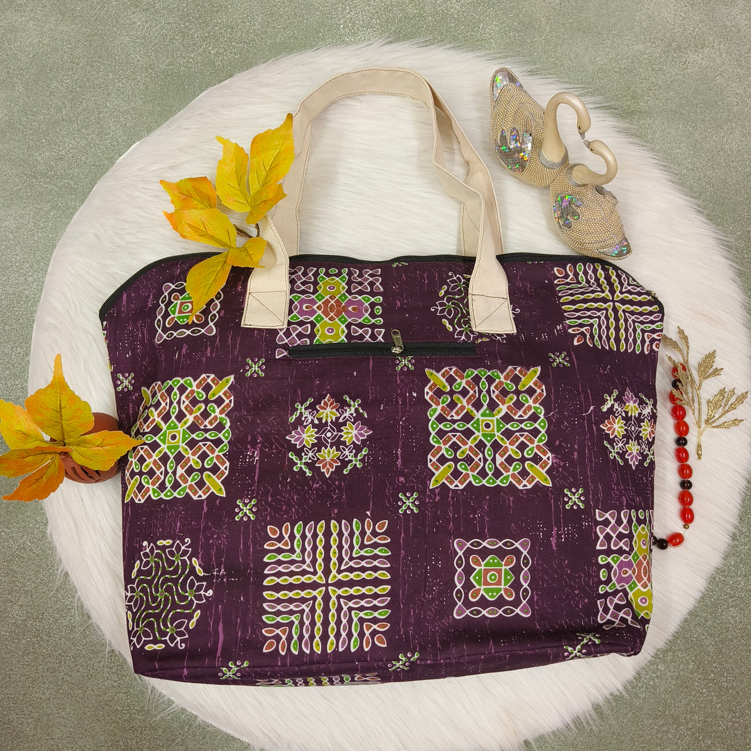 Shopper Tote Bag Violet with rangoli print