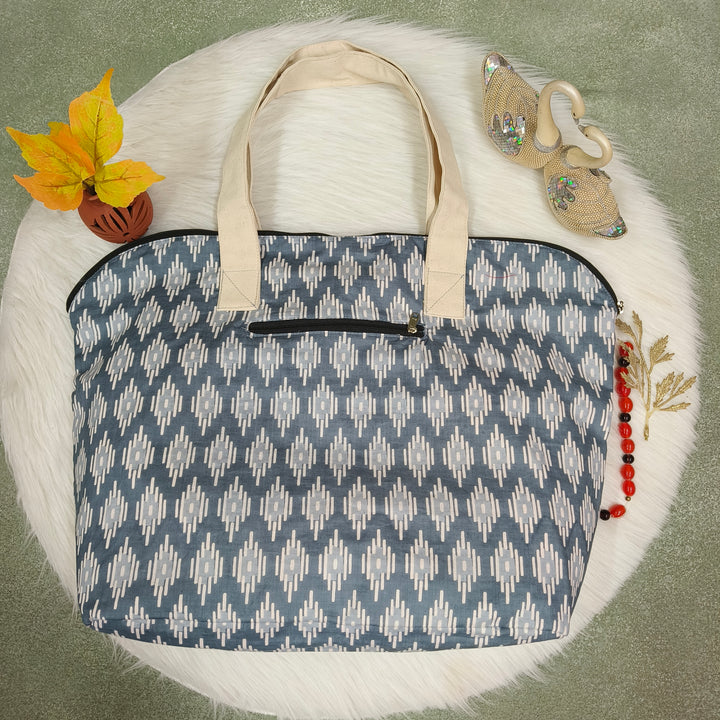 Shopper Tote Bag grey with white strip ptint