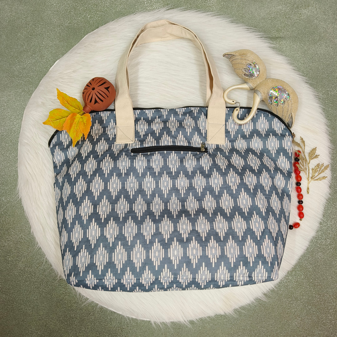Shopper Tote Bag grey with white strip ptint