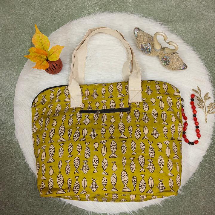 Shopper Tote Bag Green with fish print