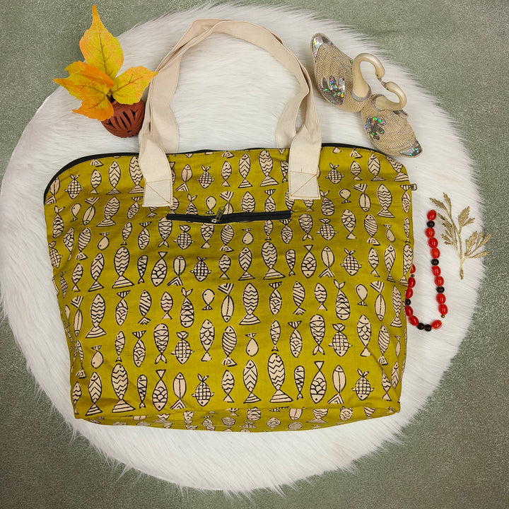 Shopper Tote Bag Green with fish print