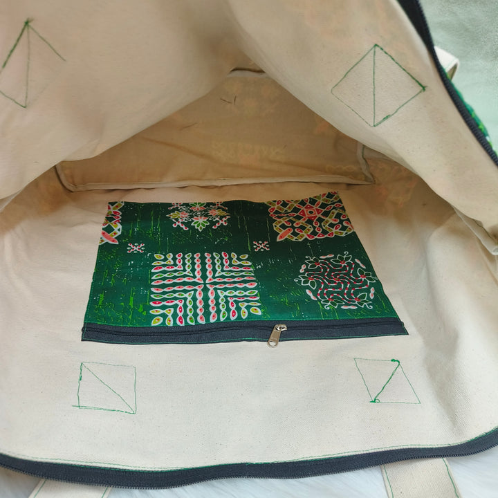 Shopper Tote Bag Green with rangoli print