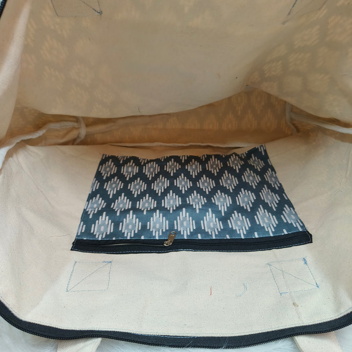 Shopper Tote Bag grey with white strip ptint