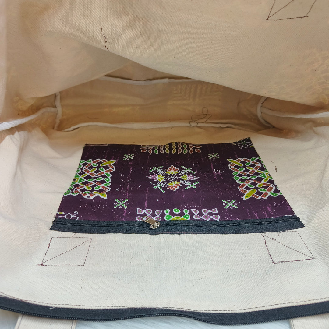 Shopper Tote Bag Violet with rangoli print