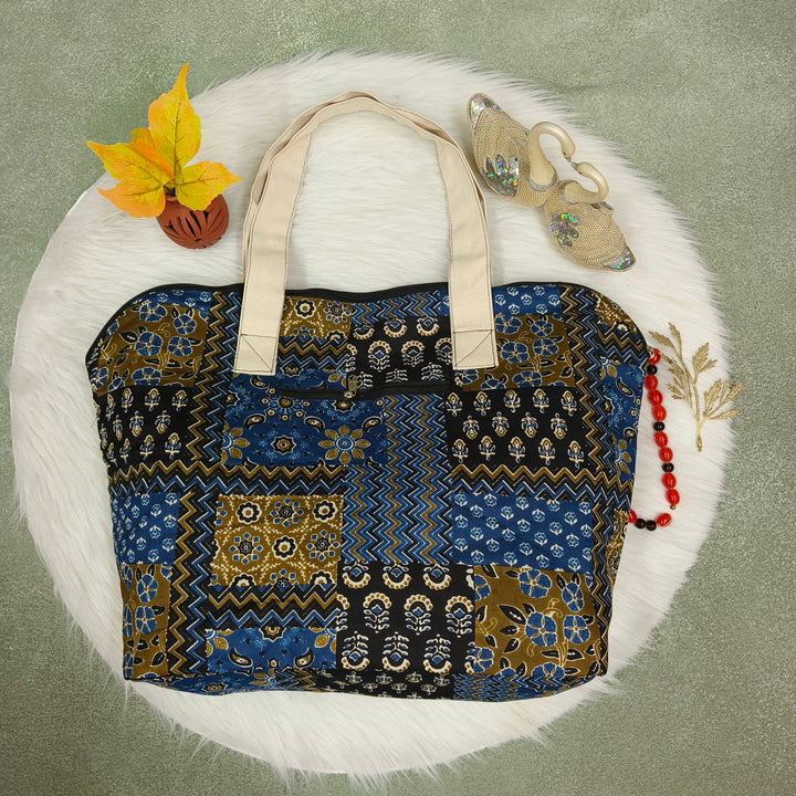 Shopper Tote Bag Blue with multi print
