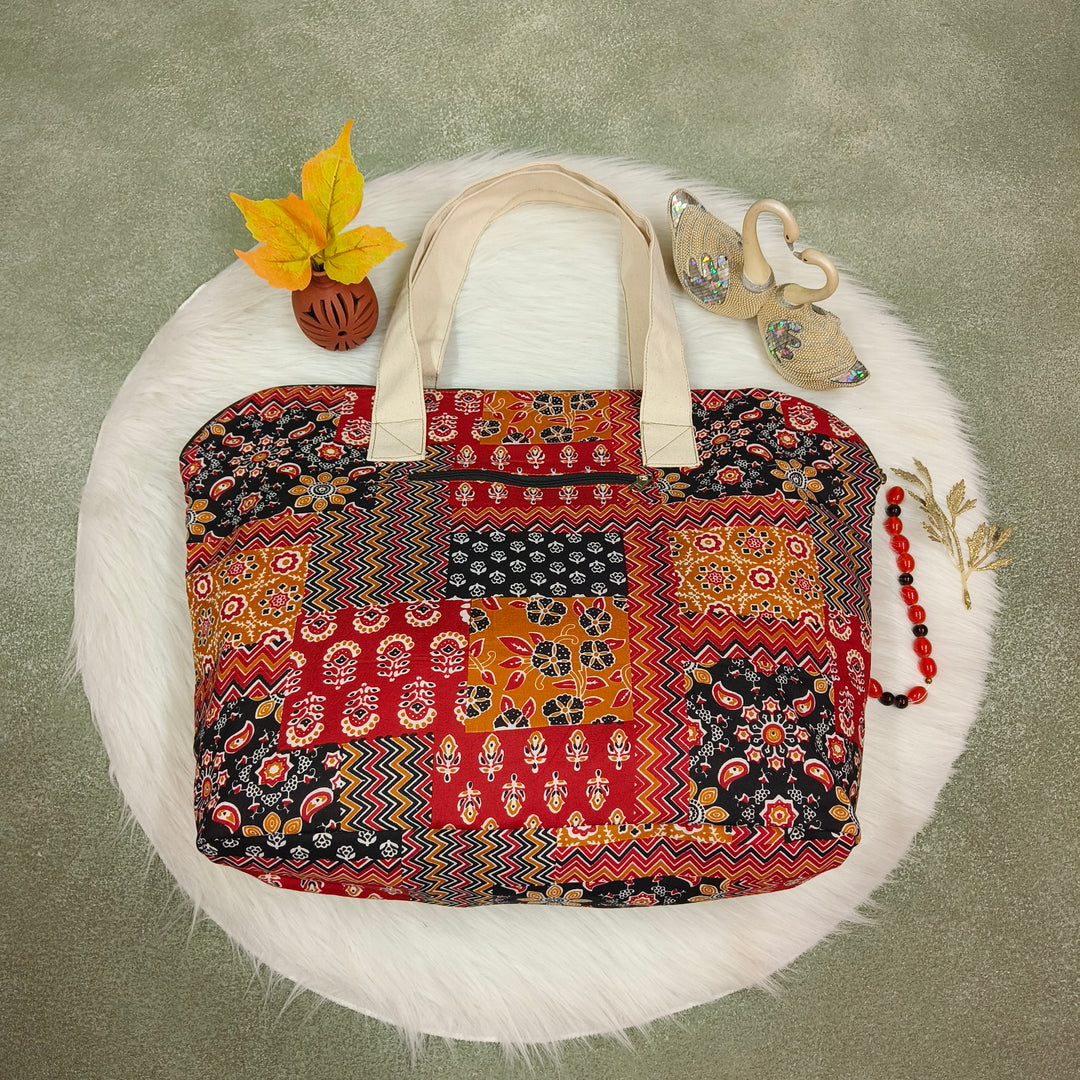 Shopper Tote Bag Red with multi print