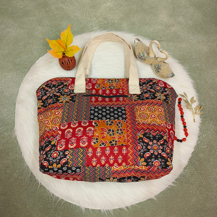 Shopper Tote Bag Red with multi print