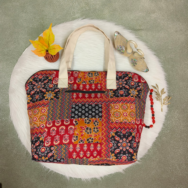 Shopper Tote Bag Red with multi print