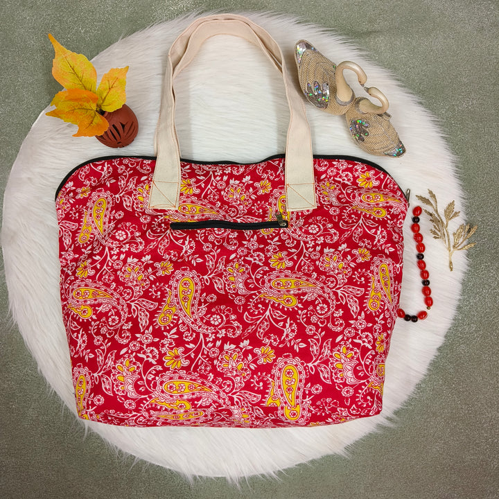 Shopper Tote Bag Pink with yellow mango print
