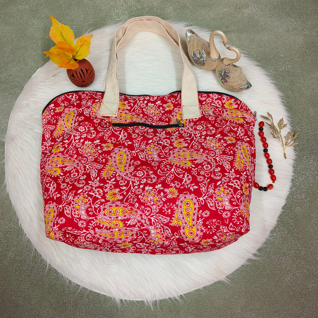 Shopper Tote Bag Pink with yellow mango print