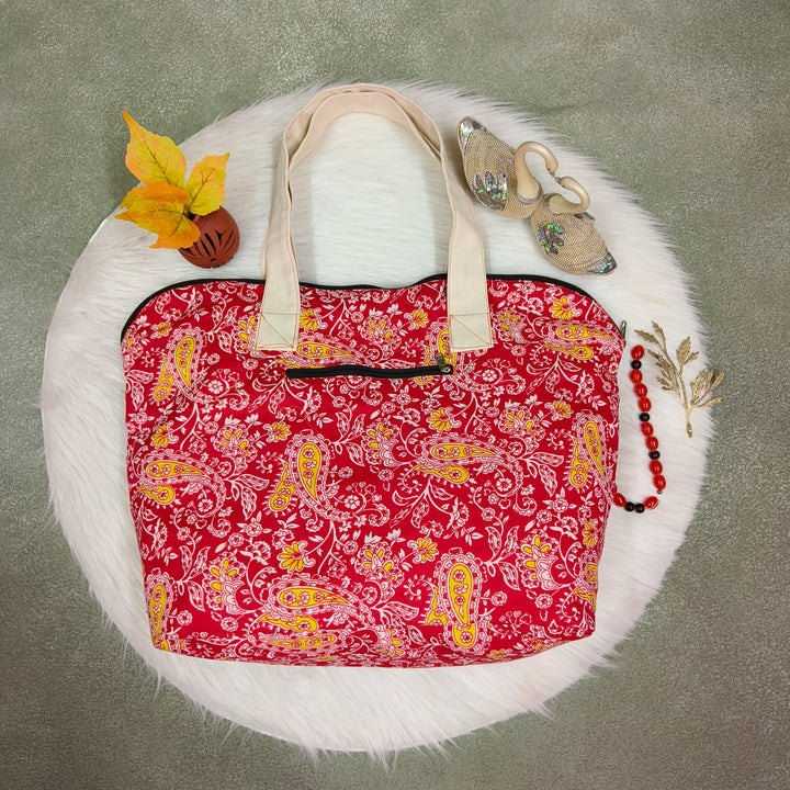 Shopper Tote Bag Pink with yellow mango print