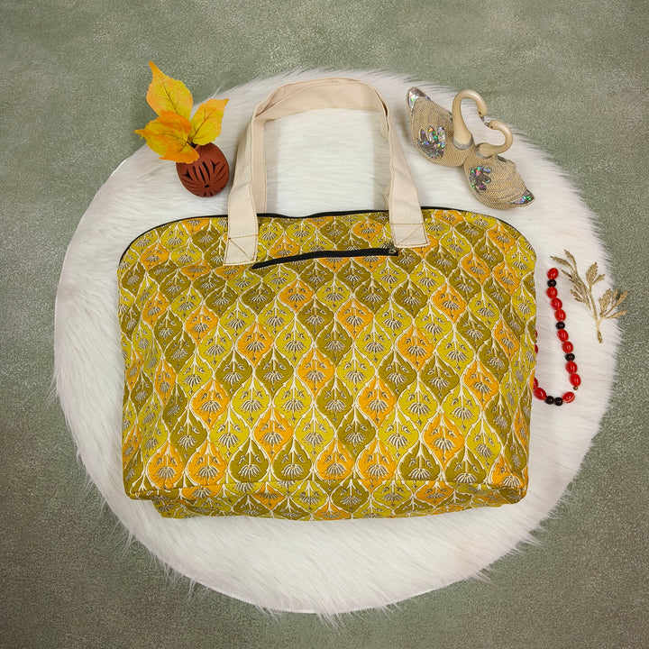 Shopper Tote Bag Yellowish green steam pattern