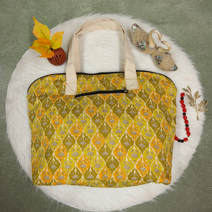 Shopper Tote Bag Yellowish green steam pattern