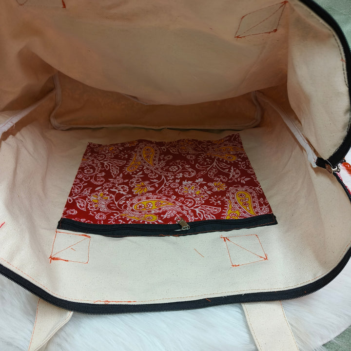 Shopper Tote Bag Pink with yellow mango print