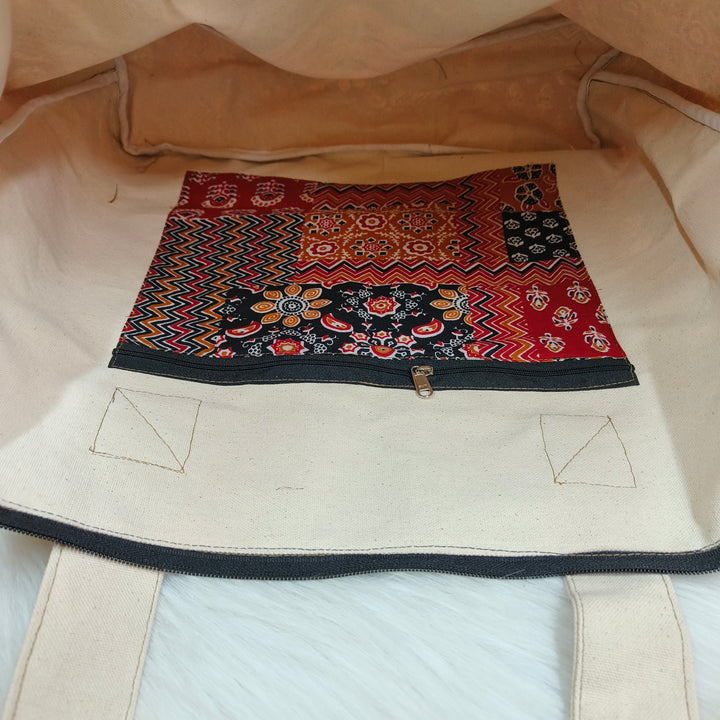 Shopper Tote Bag Red with multi print