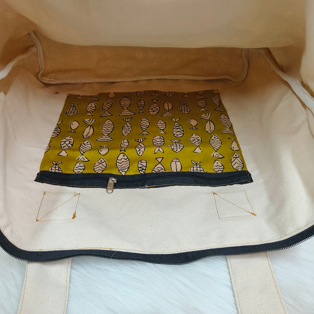 Shopper Tote Bag Green with fish print