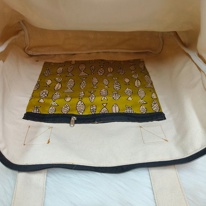 Shopper Tote Bag Green with fish print