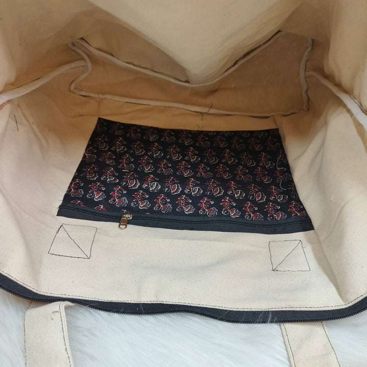 Shopper Tote Bag Black with floral print