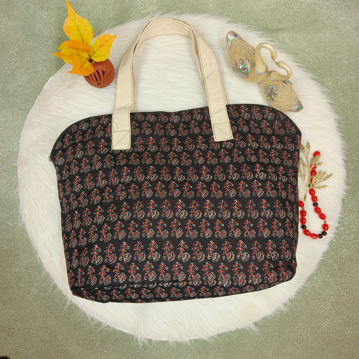 Shopper Tote Bag Black with floral print