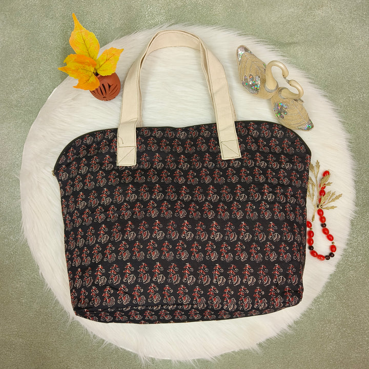 Shopper Tote Bag Black with floral print